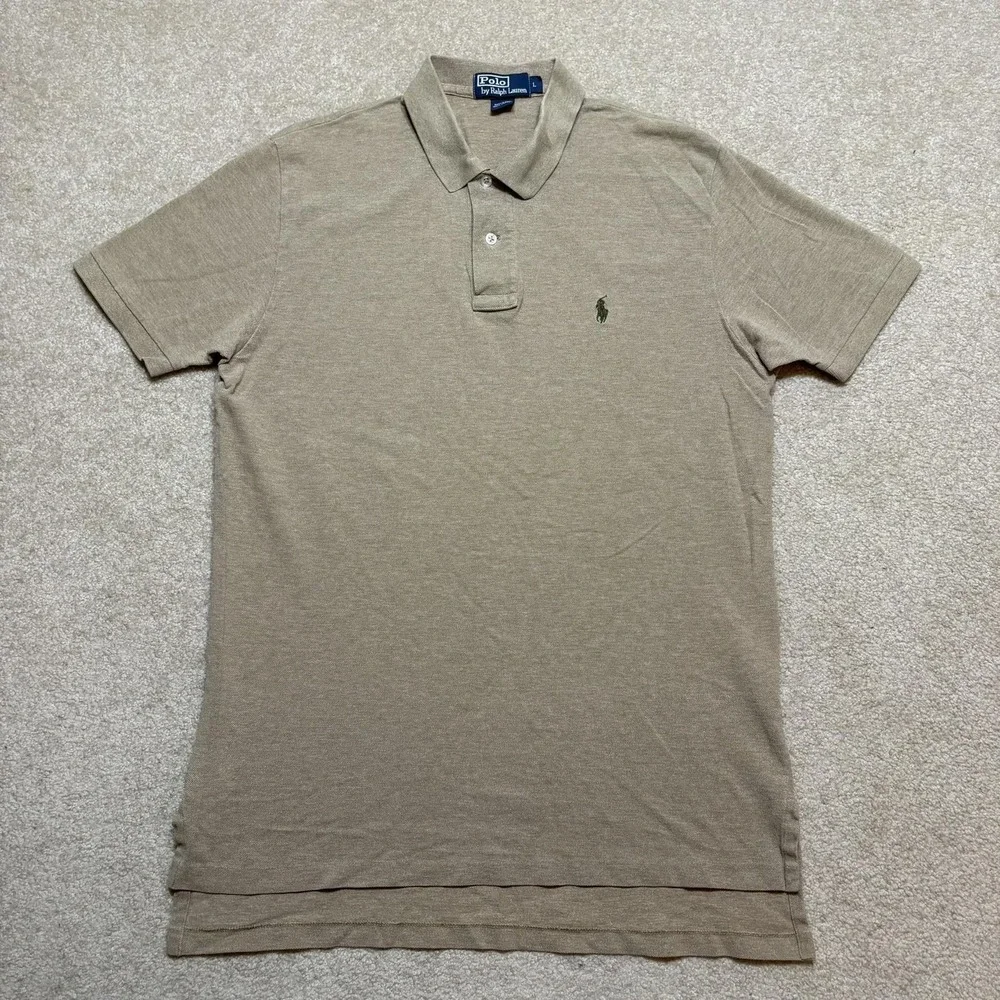 Vtg Polo By Ralph Lauren Polo Shirt Mens Large Beige Cotton Knit Pony Logo 90s